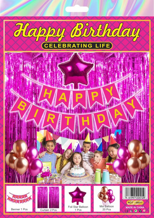Pink Happy Birthday Decoration Combo Kit – 24 Pieces