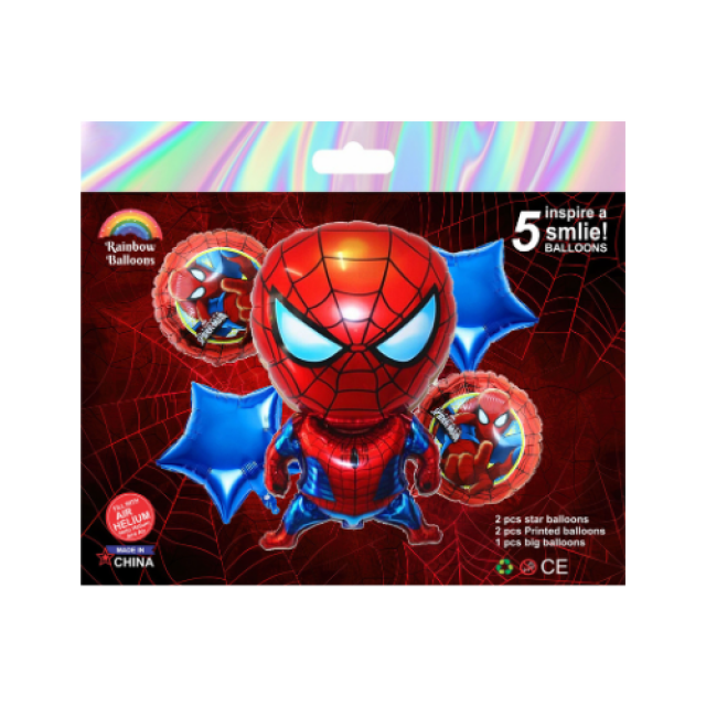 Spiderman Theme Foil Balloon Set – 5 Pcs