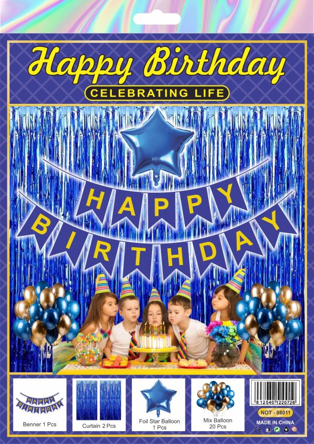 Blue & Gold Happy Birthday Decoration Combo Kit – 24 Pieces