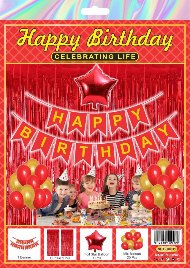 Red & Gold Happy Birthday Decoration Combo Kit – 24 Pieces