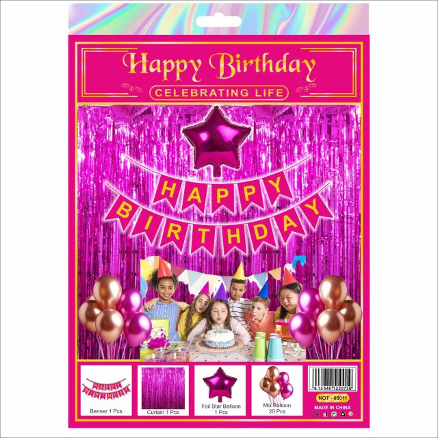 Pink Happy Birthday Decoration Combo Kit – 23 Pieces