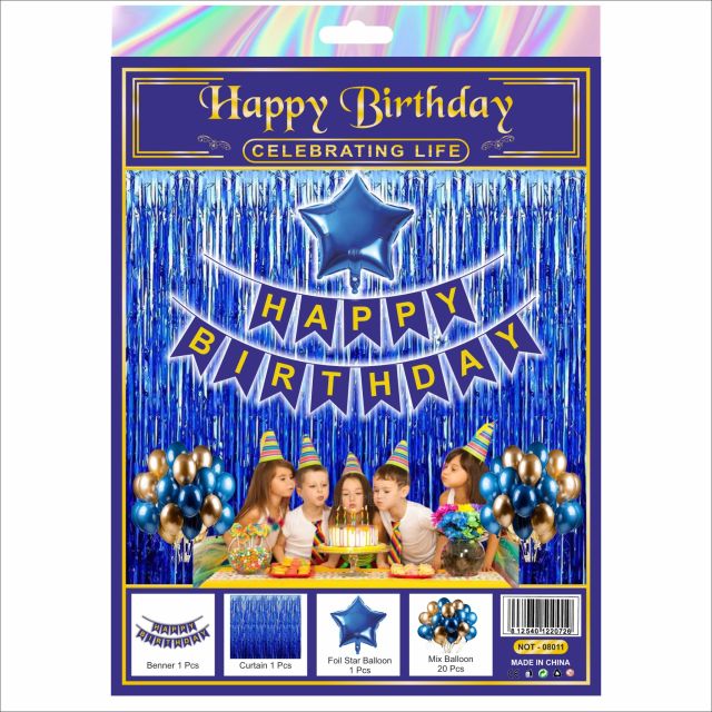 Blue Happy Birthday Decoration Combo Kit – 23 Pieces