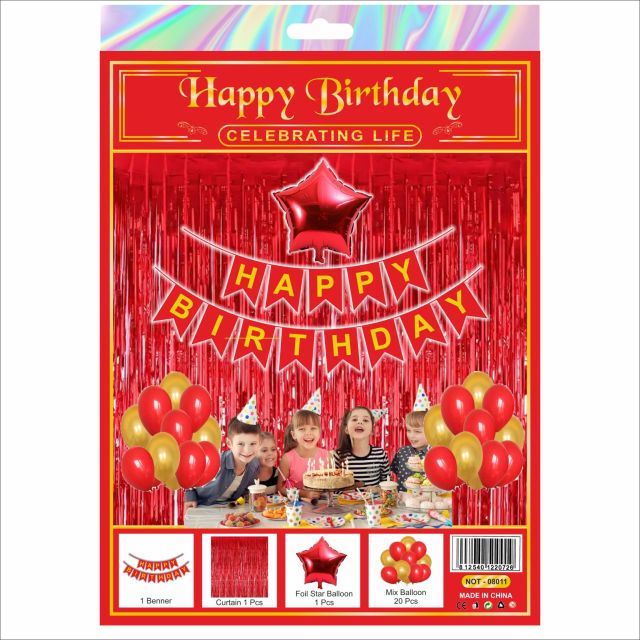 Red & Gold Happy Birthday Decoration Combo Kit – 23 Pieces