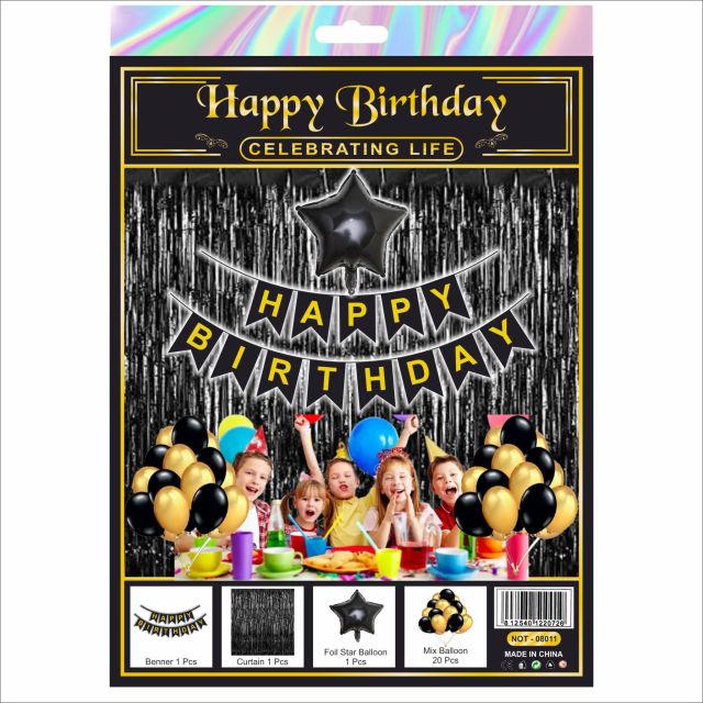 Black & Gold Happy Birthday Decoration Combo Kit – 23 Pieces