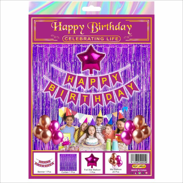Purple & Pink Happy Birthday Decoration Combo Kit – 23 Pieces