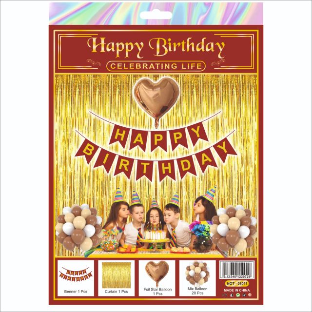 Gold & Neutral Happy Birthday Decoration Combo Kit – 23 Pieces