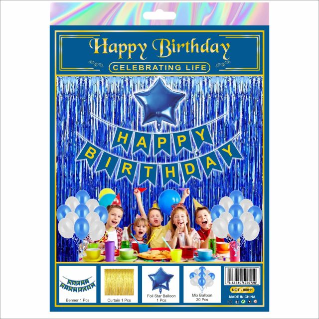 Blue, White & Gold Happy Birthday Decoration Combo Kit – 23 Pieces
