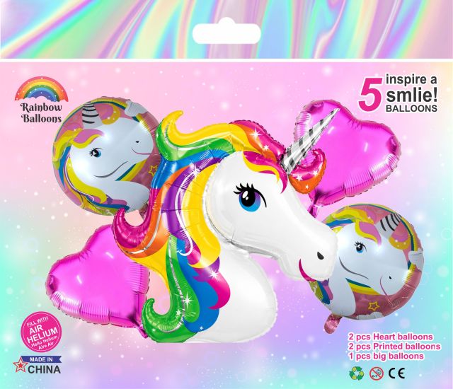 Unicorn Theme Foil Balloon Set – 5 Pcs