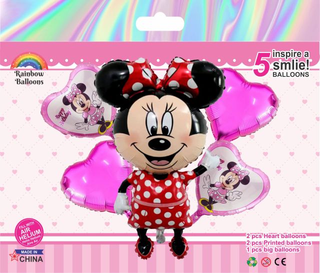 Minnie Mouse Girl Theme Foil Balloon Set – 5 Pcs