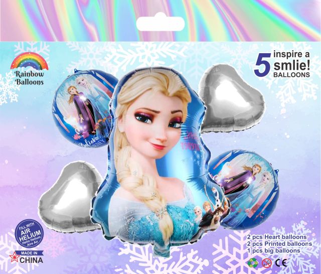 Ice Princess Theme Foil Balloon Set – 5 Pcs