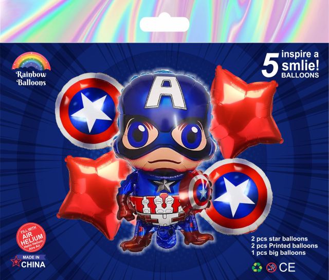 Captain America Theme Foil Balloon Set – 5 Pcs