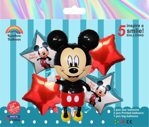 Mickey Mouse Theme Foil Balloon Set – 5 Pcs