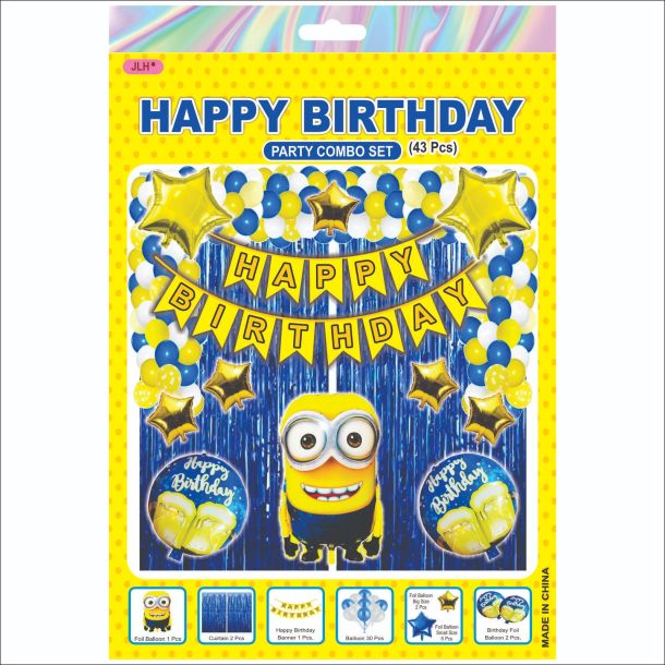 Yellow Cartoon Character Happy Birthday Decoration Combo Kit – 43 Pieces