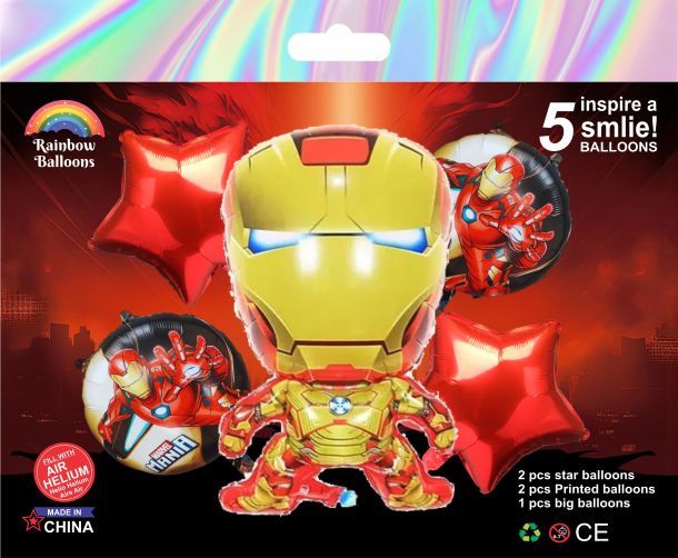 Iron Man Theme Foil Balloon Set – 5 Pcs