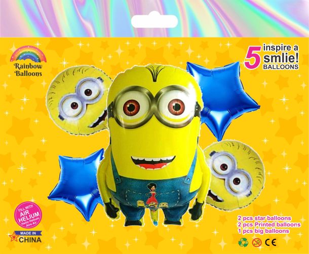 Minion Theme Foil Balloon Set – 5 Pcs