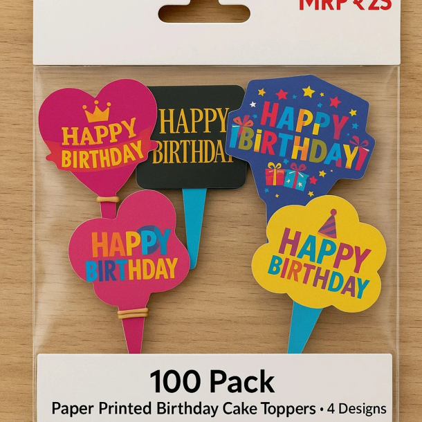Happy Birthday Paper Cake Toppers(Pack Of 100)